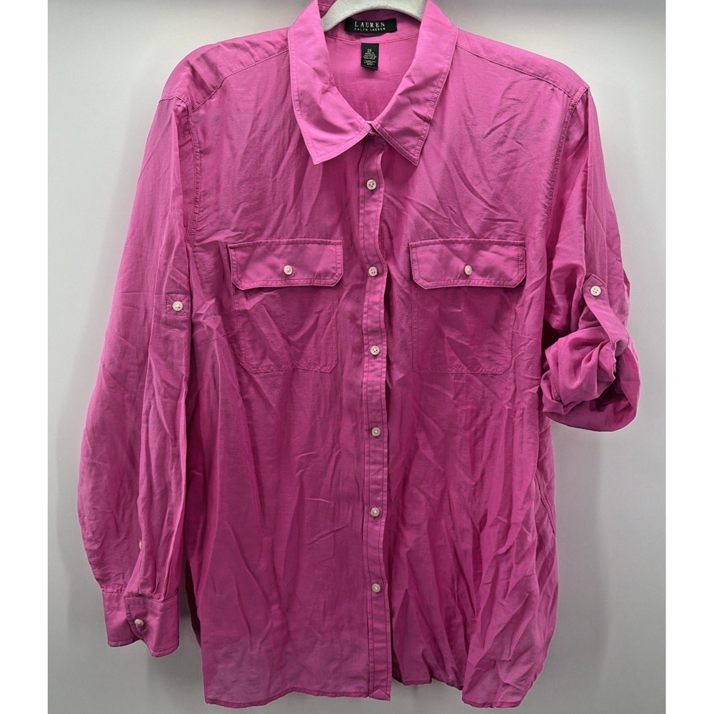 Ralph Lauren Long Sleeve Button Up Hot Pink Plus 2X Silk Blend VTG‎ Light